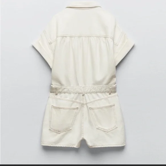 Zara Oyster White Denim Jumpsuit - Picture 8 of 8